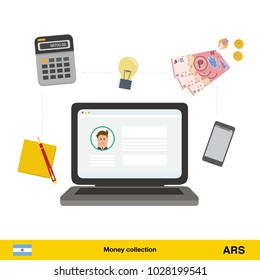 Internet and mobile banking concept.  peso banknote. Transferring Money vector illustration