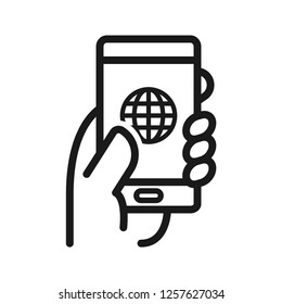 Internet mobile in hand. Simple line icon. Isolate on white background.