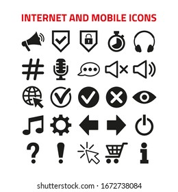 Iconos de Internet y móviles en fondo blanco.