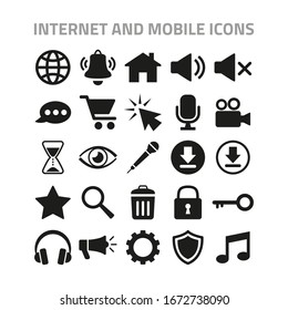 Internet and mobile icons set on white background.