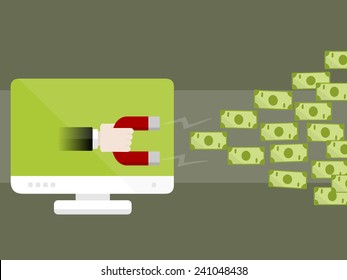 Internet money concept vector illustration . Attract money using magnet