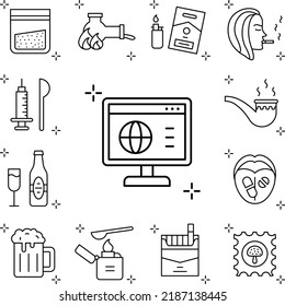 Internet, monitor, addictions icon in a collection with other items