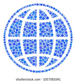 Internet mosaic of filled circles in various sizes and color shades. Dots are grouped into internet vector composition. Vector design concept.