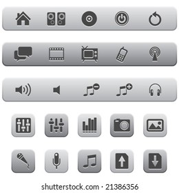 Internet and Multimedia Icon Set. Silver Color.