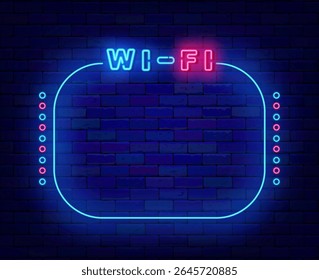 Internet neon advertising. Festival and holiday. Glowing vintage blue frame with space for text. Vector stock illustration