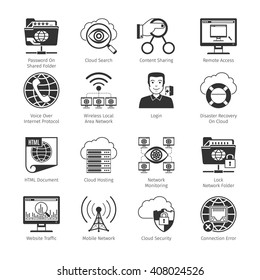 Internet  And Network Black Icons Set.