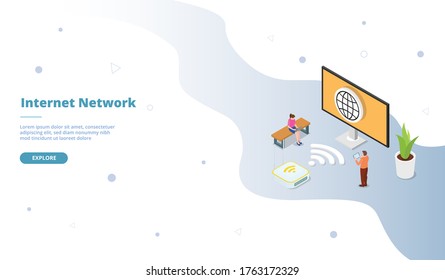 Internet network campaign for web website template page landing home homepage with isometric flat style