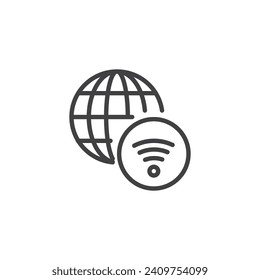 Internet network connection line icon. linear style sign for mobile concept and web design. Wireless network signal outline vector icon. Symbol, logo illustration. Vector graphics