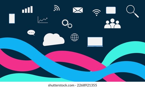 Internet network connection with social media communication concept. Vector illustration.