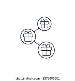 Internet network. Distribution of gifts. Vector linear icon on a white background.