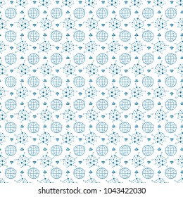 Internet network and globe symbol seamless pattern. Global network connections. Abstract connection structure. Polygonal space. World map internet background. Social Media Vector illustration