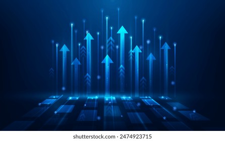 conexión de alta velocidad de la red de internet sobre fondo azul. flecha arriba de la inversión del negocio. diseño fantástico de la alta tecnología de la Ilustración vectorial.