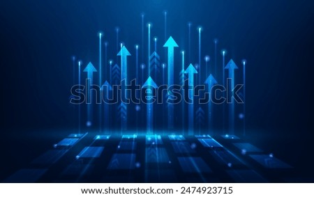 internet network high speed connection on blue background. business investment arrow up. vector illustration fantastic hi-tech design.