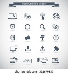 Internet network icon set - Set of 16 internet network related icons. Editable vector icons for video, mobile apps. EPS10 vector.