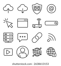 Internet and network icons set in outline style. Editable stroke.