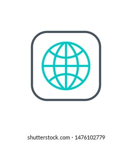 Internet network planet outline flat icon. Single high quality outline logo symbol for web design or mobile app. Thin line sign design logo. Black and blue icon pictogram isolated on white background