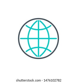Internet network planet outline flat icon. Single high quality outline logo symbol for web design or mobile app. Thin line sign design logo. Black and blue icon pictogram isolated on white background