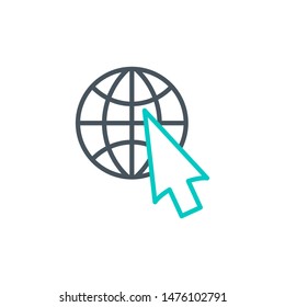 Internet network planet outline flat icon. Single high quality outline logo symbol for web design or mobile app. Thin line sign design logo. Black and blue icon pictogram isolated on white background