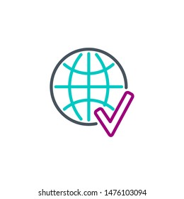 Internet network planet outline flat icon. Single high quality outline logo symbol for web design or mobile app. Thin line sign design logo. Black and blue icon pictogram isolated on white background