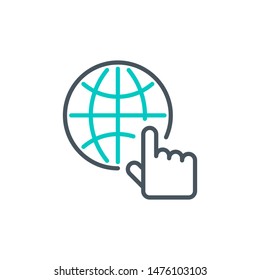 Internet network planet outline flat icon. Single high quality outline logo symbol for web design or mobile app. Thin line sign design logo. Black and blue icon pictogram isolated on white background