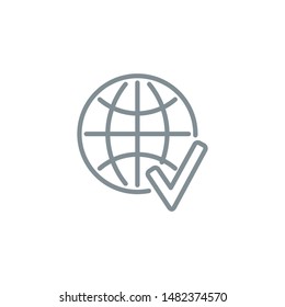 Internet network planet outline flat icon. Single high quality outline logo symbol for web design or mobile app. Thin line sign design logo. Gray icon pictogram isolated on white background