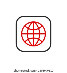 Internet network planet outline flat icon. Single high quality outline logo symbol for web design or mobile app. Thin line sign design logo. Black and red icon pictogram isolated on white background