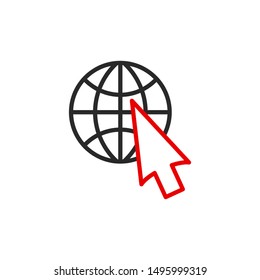 Internet network planet outline flat icon. Single high quality outline logo symbol for web design or mobile app. Thin line sign design logo. Black and red icon pictogram isolated on white background