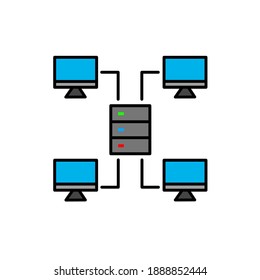Internet network server and topology. Illustration of technology and artificial intelligence. Vector icon