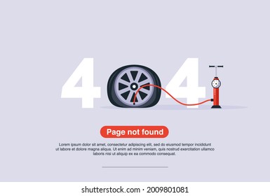 Internet network warning 404 Error Page or File not found for web page. Internet  error page or issue not found on network. 404 error present by inflating car tires