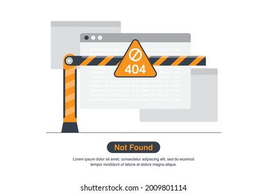 Internet network warning 404 Error Page or File not found for web page. Internet  error page or issue not found on network. 404 error present by car barrier