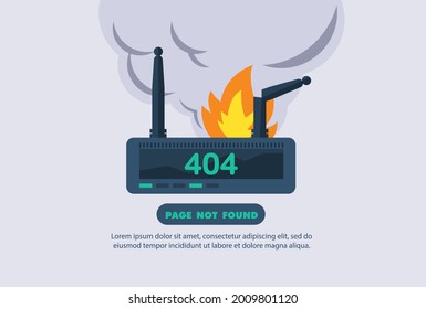 Página de advertencia de red de Internet 404 Error o Archivo no encontrado para la página web. Página de error de Internet o problema no encontrado en la red. 404 error presente por enrutador de incendio