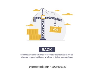 Internet network warning 404 Error Page or File not found for web page. Internet  error page or issue not found on network. 404 error present by broken crane