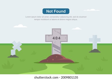 Internet network warning 404 Error Page or File not found for web page. Internet  error page or issue not found on network. 404 error present by tombstone