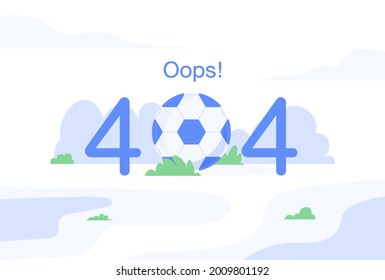 Internet network warning 404 Error Page or File not found for web page. Internet  error page or issue not found on network. 404 error present by lost soccer ball.