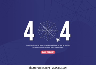 Internet network warning 404 Error Page or File not found for web page. Internet  error page or issue not found on network. 404 error present by spider web.