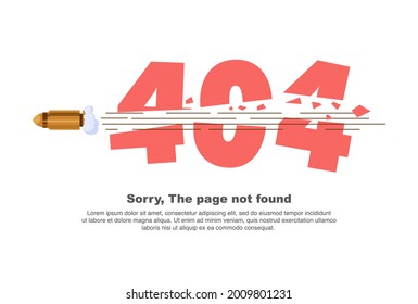Internet network warning 404 Error Page or File not found for web page. Internet  error page or issue not found on network. 404 error present by destroyed by bullets