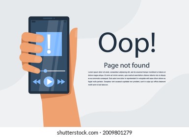 Internet network warning 404 Error Page or File not found for web page. Internet  error page or issue not found on network. 404 error present by mobile phone can't find music