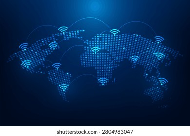 internet network wifi communication on world technology background.. 5g high speed signal global connection. vector illustration fantastic technology.
