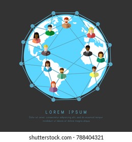 Internet and network as world wide connection and communication concept. Multiethnic people around the Earth.