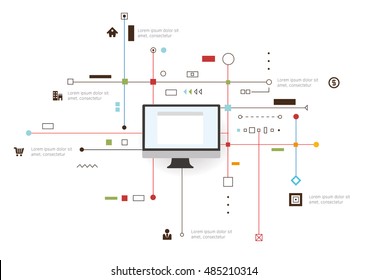Internet And Networks Design Concept With Icons. Vector illustration.