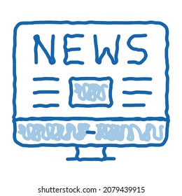 Vector de icono de esbozo de noticias de Internet. Dibujo manual de la línea azul del doodle Internet News señal isométrica. ilustración de símbolo aislado