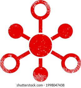 Internet-Knoten Symbol mit kratztem Effekt. Isolierte Vektorgrafik-Internetknoten-Symbol mit farbiger Kautschukstruktur auf weißem Hintergrund.