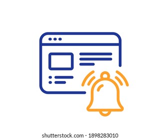 Internet notification line icon. Alarm reminder sign. Web alert message symbol. Quality design element. Line style internet notification icon. Editable stroke. Vector