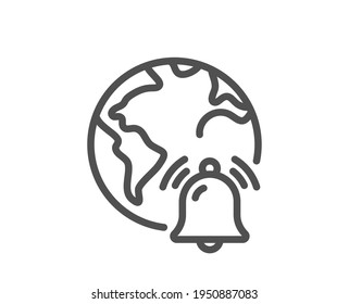 Internet notification line icon. Alarm reminder sign. Web alert message symbol. Quality design element. Linear style internet notification icon. Editable stroke. Vector