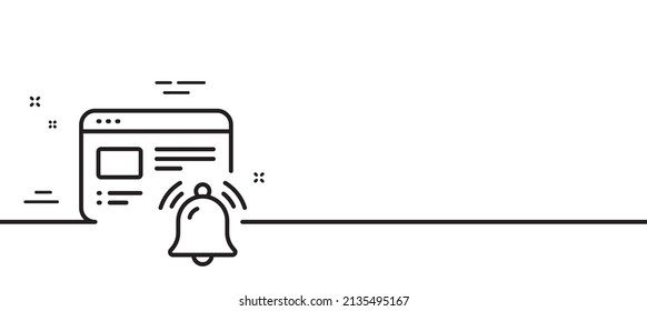 Icono de línea de notificación de Internet. Signo de recordatorio de alarma. Símbolo de mensaje de alerta web. Fondo mínimo de la ilustración de línea. Banner de patrón de icono de línea de notificación de Internet. Concepto de plantilla web blanca. Vector
