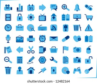 internet, office and multimedia icons - blue series