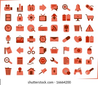 internet, office and multimedia icons - red series