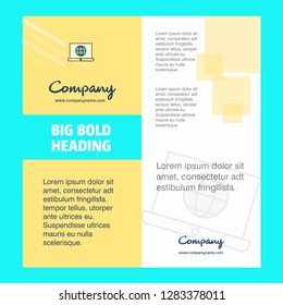 Internet on Laptop  Company Brochure Title Page Design. Company profile, annual report, presentations, leaflet Vector Background