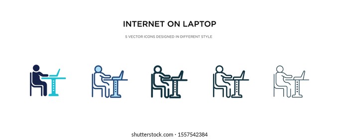 icono de Internet en el ordenador portátil en una ilustración vectorial de estilo diferente. se pueden utilizar dos colores y negros en los iconos vectoriales del ordenador portátil diseñados en el estilo de relleno, contorno, línea y trazo