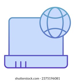 Internet on laptop flat icon. Notebook with planet blue icons in trendy flat style. Network on device gradient style design, designed for web and app. Eps 10